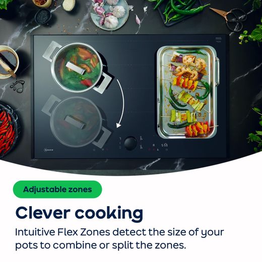 NEFF N90 T68NUV4A0 80cm Induction Hob - Black - AO Annotation - Intuitive Flex Zones